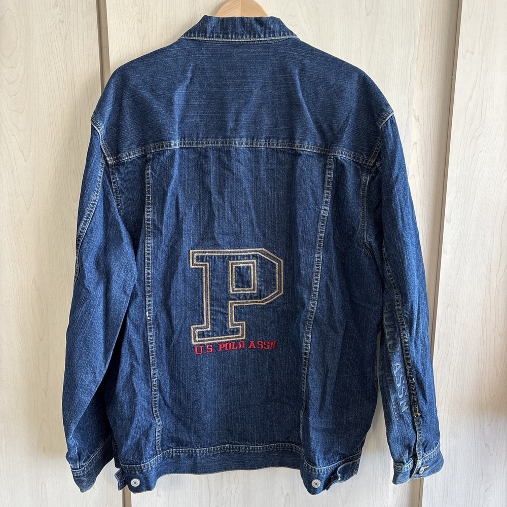 Vtg U.S. Polo Assn. XXL Denim Jacket Embroidered‎ Logo Classic Blue Jean Trucker